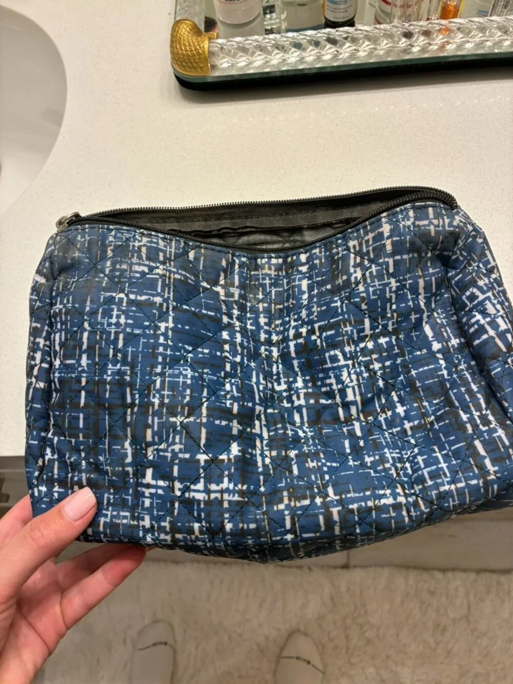 Scout Blue Quilted Cosmetic Makeup Toiletry Travel Bag